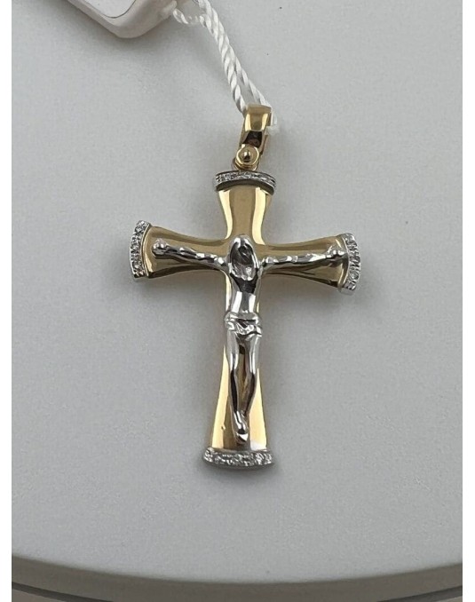 Pendente Croce Oro Bicolore 18k con diamanti