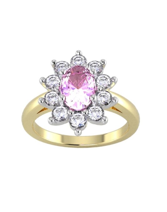 Anello Con Zaffiro Rosa e Diamanti in oro giallo