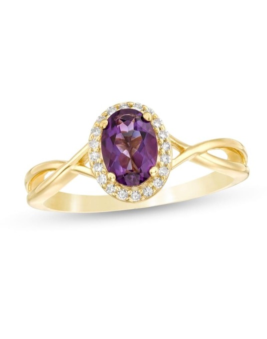 Anello Con Ametista contornato di Diamanti