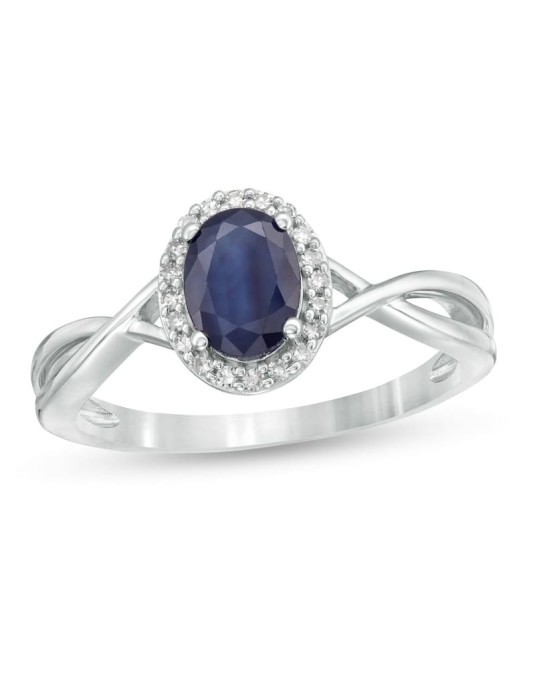 Anello Con Zaffiro contornato di Diamanti