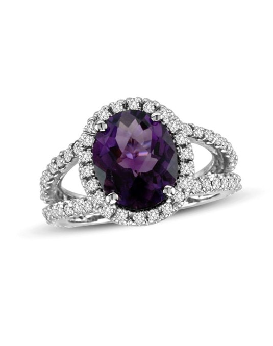 Anello Ametista Centrale contornata di Diamanti