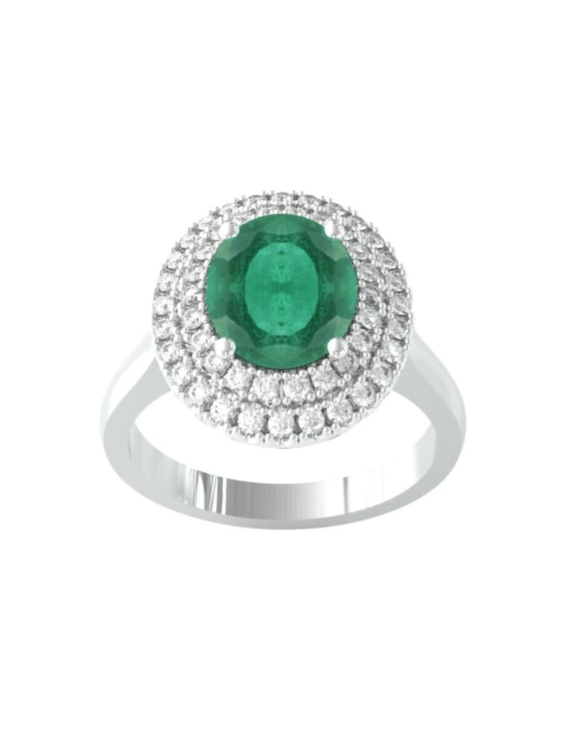 Anello Halo Smeraldo e Diamanti