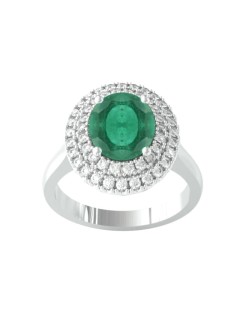 Anello Halo Smeraldo e Diamanti