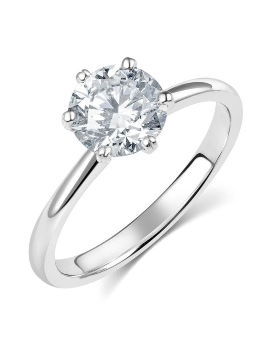 Anello Solitario con Diamante Naturale in Oro Bianco