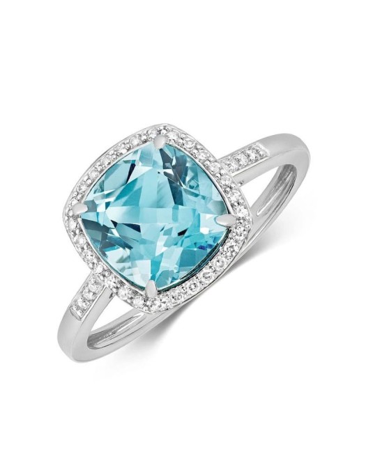 Anello Halo con Acquamarina Centrale