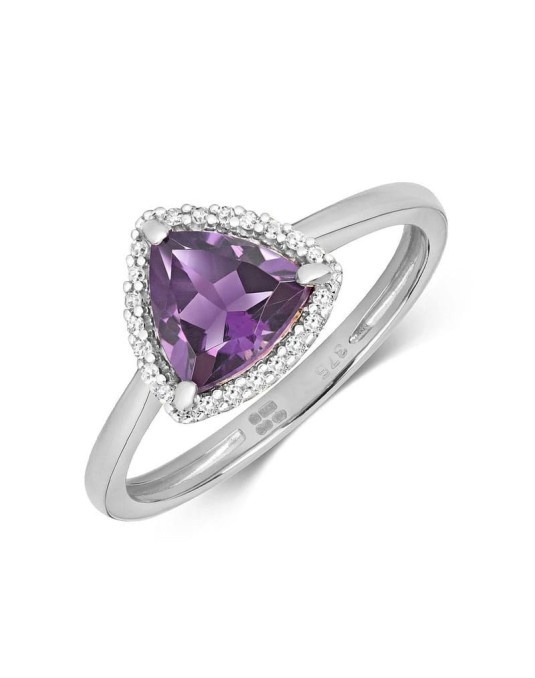 Anello Halo Ametista Trillion Centrale
