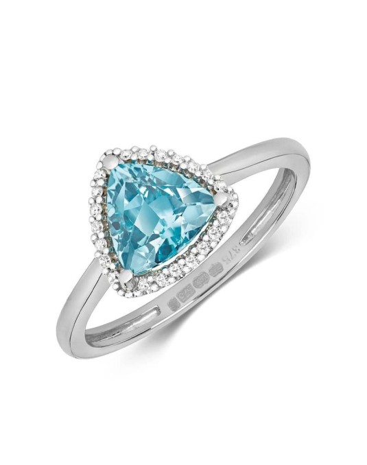 Anello Halo Con Acquamarina Trillion Centrale