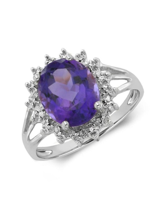 Anello Halo Ametista Ovale Centrale