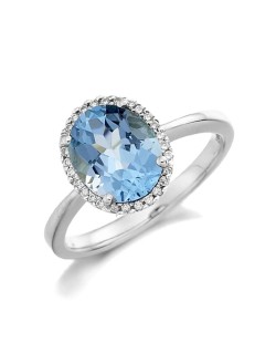 Anello Halo Acquamarina Ovale e Diamanti