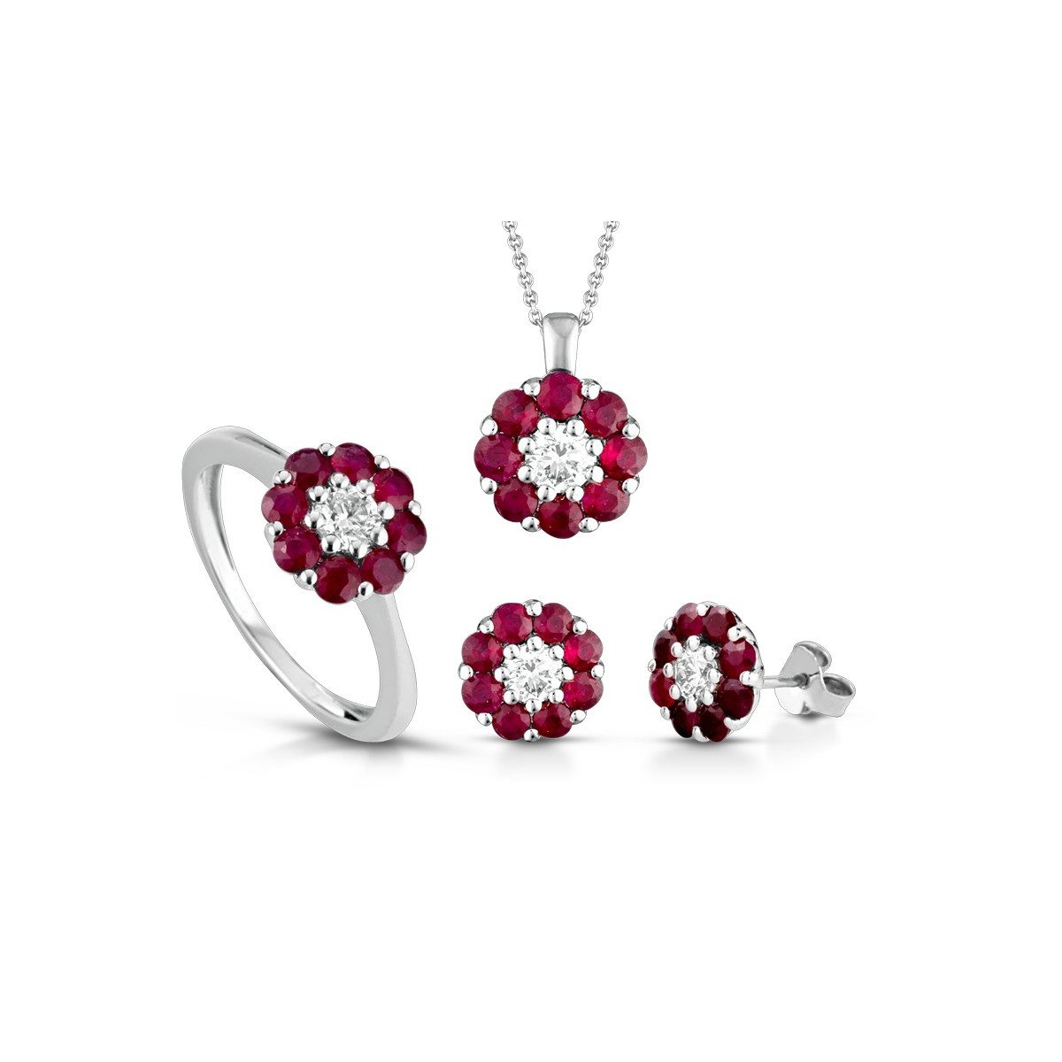 Parure Floreale Rubini e Diamanti