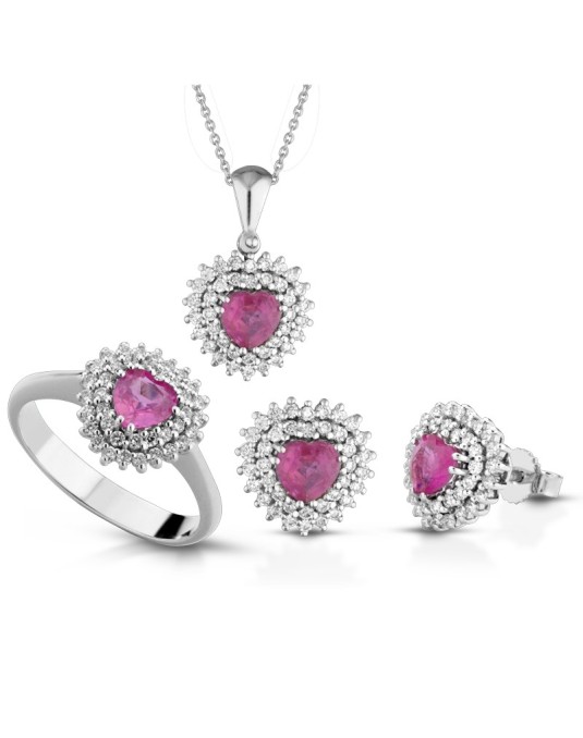 Parure Cuore Zaffiri Rosa e Diamanti