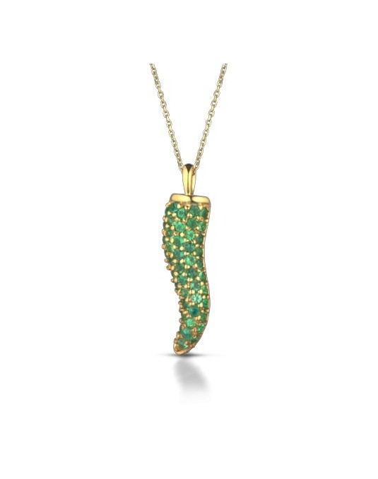CIONDOLO FANTASIA IN ORO GIALLO 18 K CON SMERALDI NATURALI E VVS
