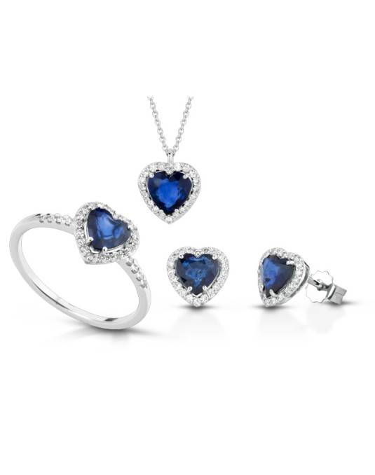 Parure Cuore Zaffiri Blu e Diamanti