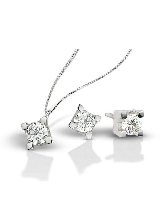 Parure Con Ciondolo ed Orecchini Con Diamanti Naturali