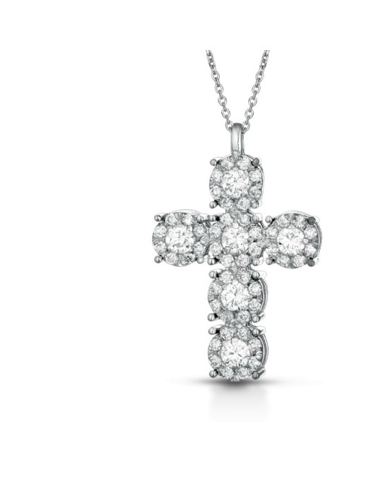 CIONDOLO CROCE IN ORO BIANCO 18 K CON DIAMANTI NATURALI E VVS