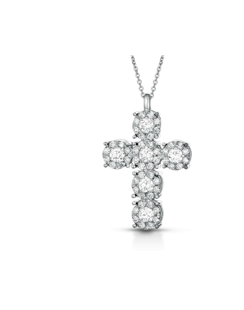 CIONDOLO CROCE IN ORO BIANCO 18 K CON DIAMANTI NATURALI E VVS