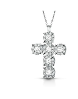 CIONDOLO CROCE IN ORO BIANCO 18 K CON DIAMANTI NATURALI E VVS