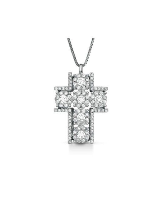 CIONDOLO CROCE IN ORO BIANCO 18 K CON DIAMANTI NATURALI E VVS