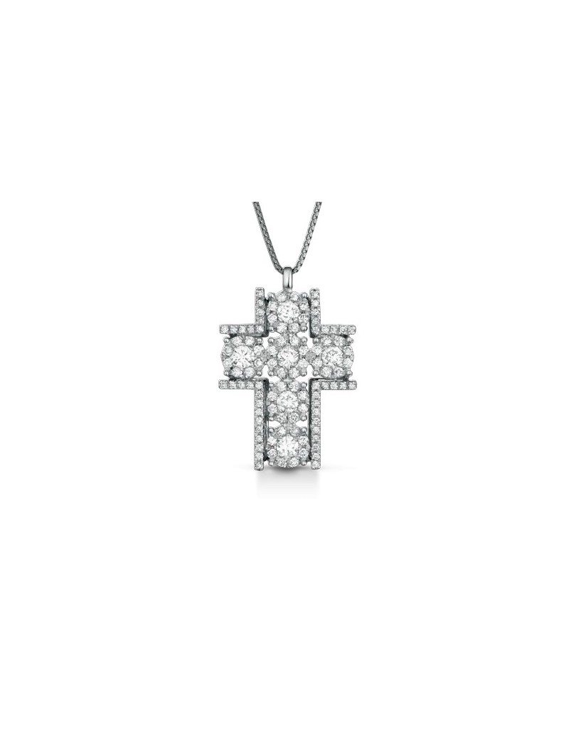 CIONDOLO CROCE IN ORO BIANCO 18 K CON DIAMANTI NATURALI E VVS