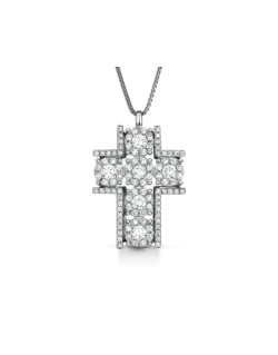 CIONDOLO CROCE IN ORO BIANCO 18 K CON DIAMANTI NATURALI E VVS