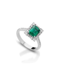 Anello Smeraldo Ottagonale in Oro Bianco