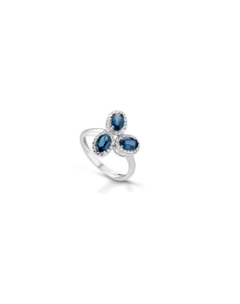 Anello Zaffiri Ovali in Oro Bianco