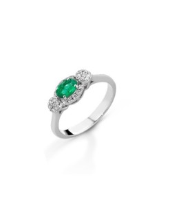 Anello Smeraldo Ovale in Oro Bianco