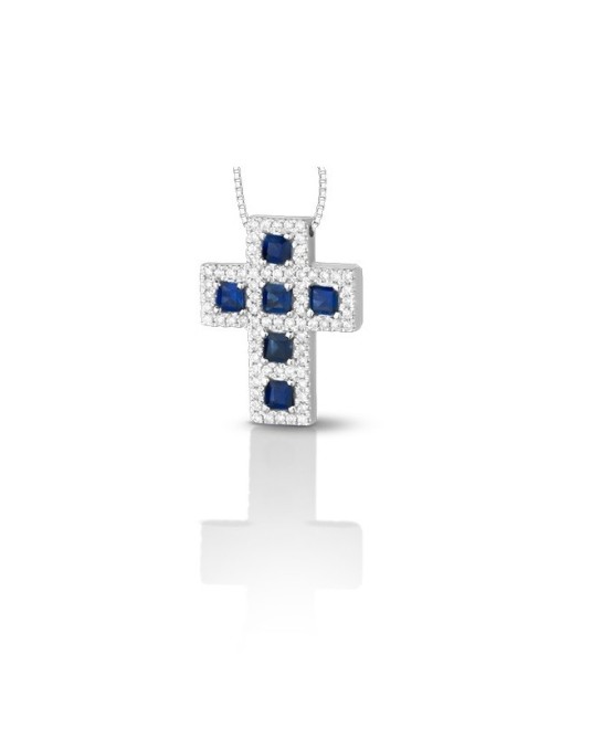 Croce Zaffiri Princess in Oro Bianco