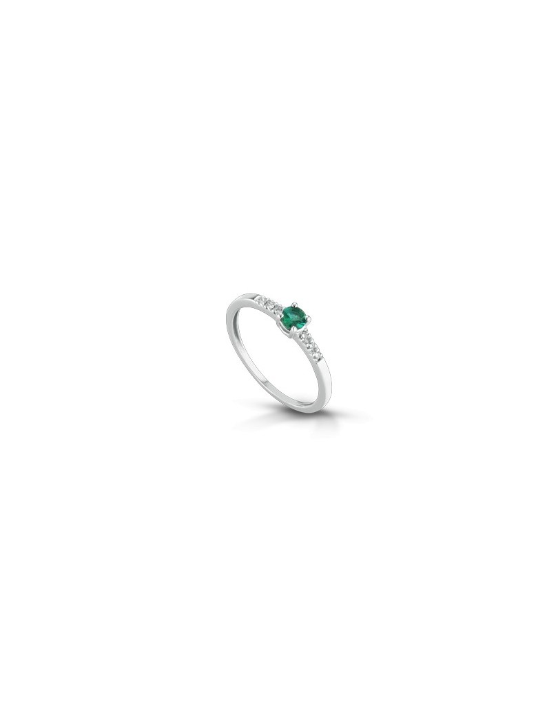 ANELLO FANTASIA IN ORO BIANCO 18 K CON SMERALDO E DIAMANTI NATURALI