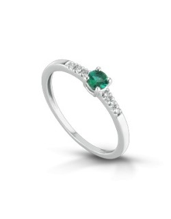 ANELLO FANTASIA IN ORO BIANCO 18 K CON SMERALDO E DIAMANTI NATURALI