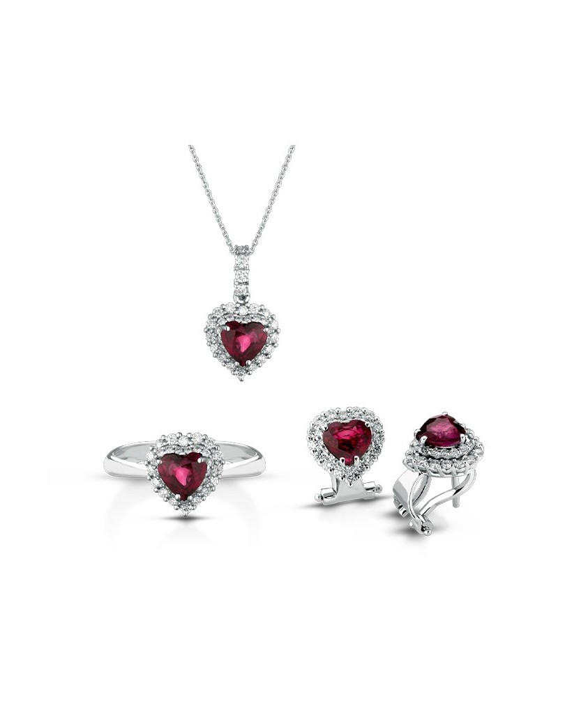 Parure Rubino Cuore e Diamanti