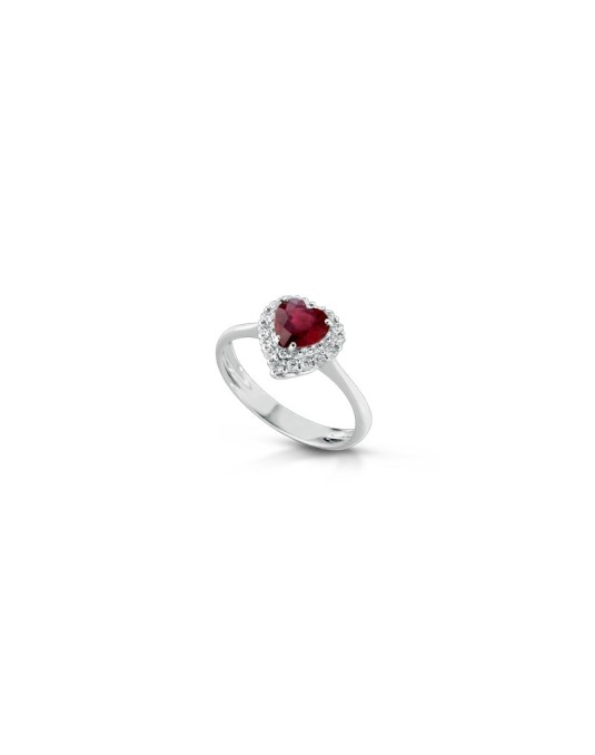 Anello Rubino Cuore in Oro Bianco