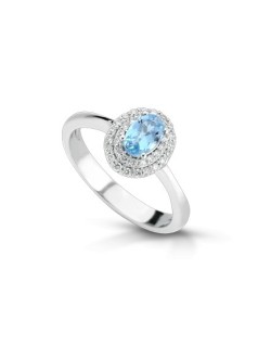 ANELLO FANTASIA IN ORO BIANCO 18 K CON ACQUA MARINA E DIAMANTI NATURALI