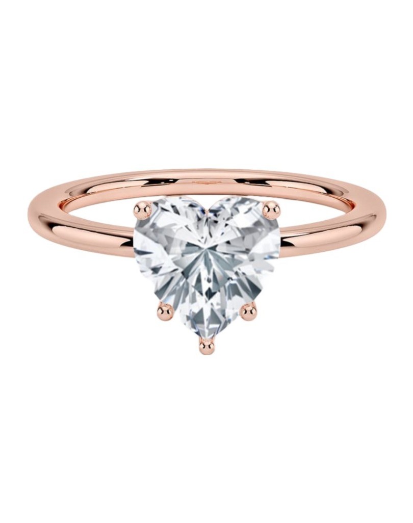 Solitario Con Diamante Taglio Cuore in Oro Rosa