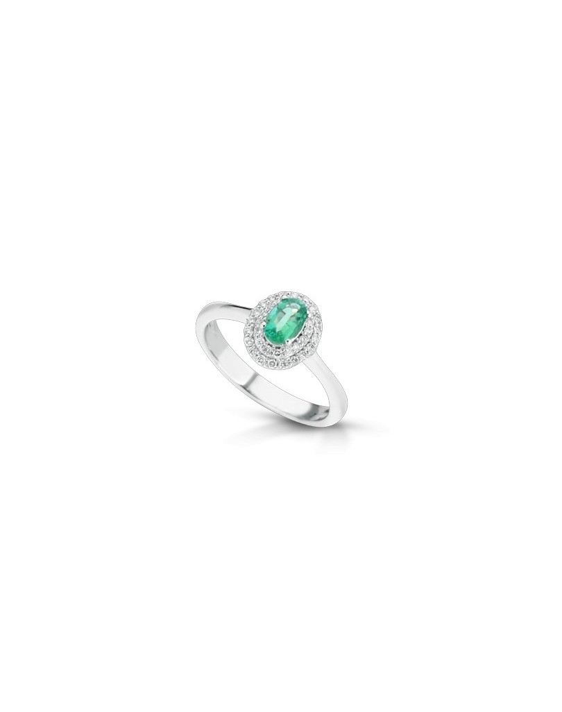 ANELLO FANTASIA IN ORO BIANCO 18 K CON SMERALDO E DIAMANTI NATURALI