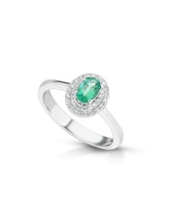 ANELLO FANTASIA IN ORO BIANCO 18 K CON SMERALDO E DIAMANTI NATURALI