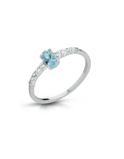 Anello Oro Bianco Acquamarina e Diamanti