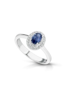 ANELLO FANTASIA IN ORO BIANCO 18 K CON ZAFFIRO E DIAMANTI NATURALI