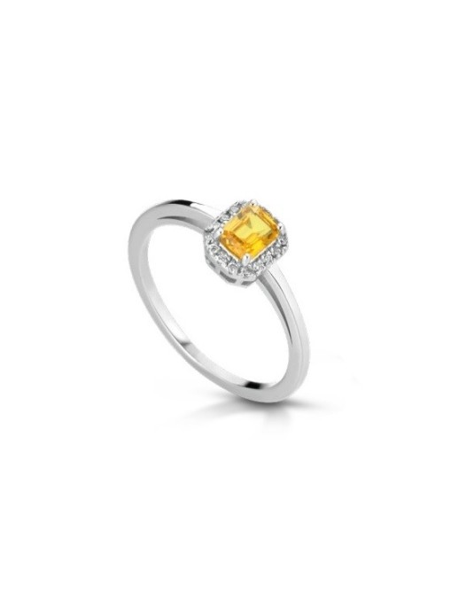 Anello Zaffiro Giallo in Oro Bianco