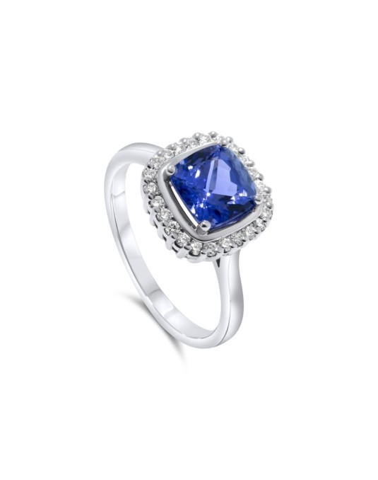 Anello Halo Tanzanite in Oro Bianco