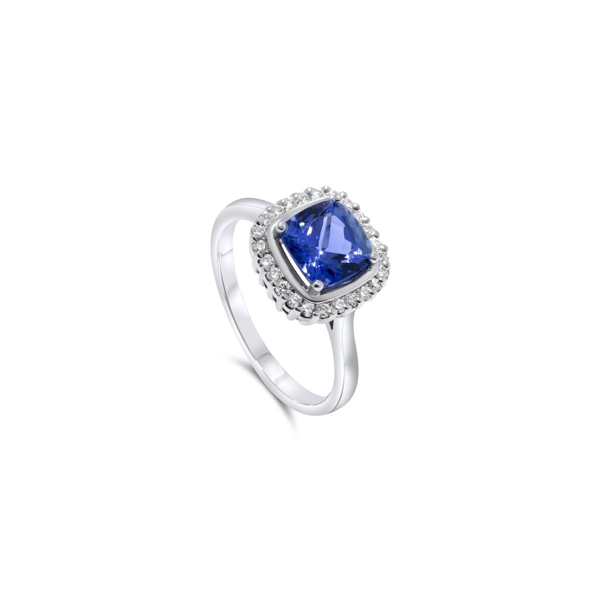 Anello Halo Tanzanite in Oro Bianco
