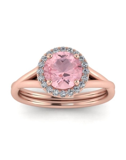 Anello Halo Quarzo Rosa in Oro Rosa