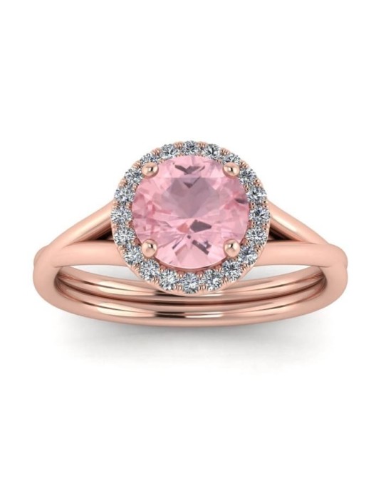 Anello Halo Quarzo Rosa in Oro Rosa