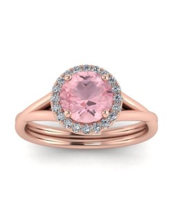 Anello Halo Quarzo Rosa in Oro Rosa