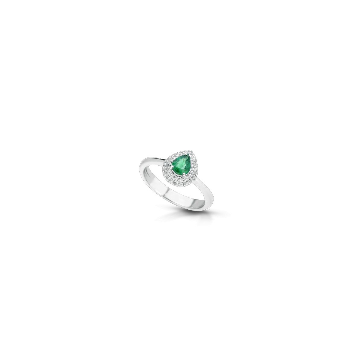 ANELLO FANTASIA IN ORO BIANCO 18 K CON SMERALDO E DIAMANTI NATURALI