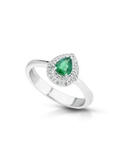 ANELLO FANTASIA IN ORO BIANCO 18 K CON SMERALDO E DIAMANTI NATURALI