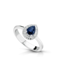 ANELLO FANTASIA IN ORO BIANCO 18 K CON ZAFFIRO E DIAMANTI NATURALI