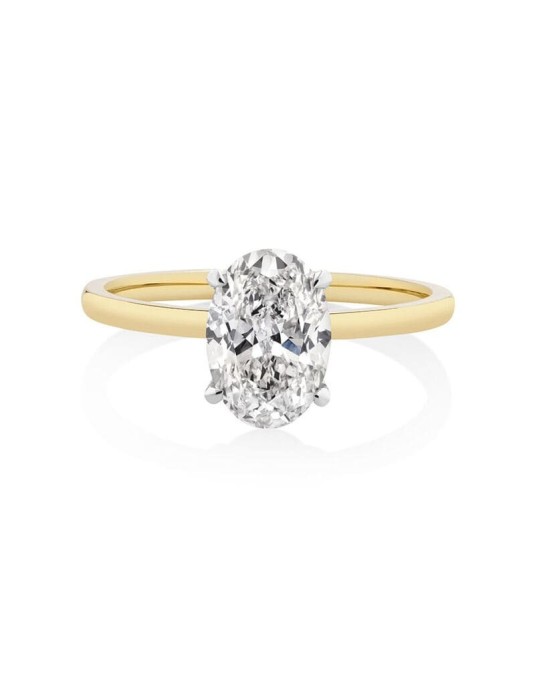 Anello Matrimonio Diamante Ovale in Oro Bicolore