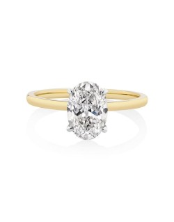 Anello Matrimonio Diamante Ovale in Oro Bicolore