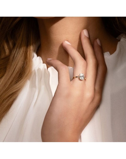 Anello Matrimonio Diamante Ovale in Oro Bicolore